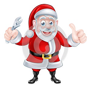 Cartoon Santa Thumbs Up and Holding Wrench Spanner