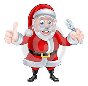 Cartoon Santa Thumbs Up and Holding Wrench Spanner