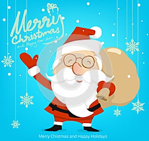 Cartoon santaclaus and snow, merry christmas,space,vector