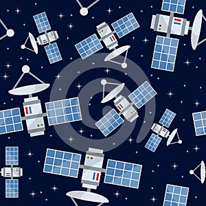 Cartoon Satellites Seamless Pattern