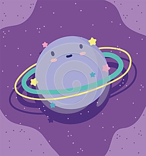 Cartoon saturn planet stars sky decoration purple background