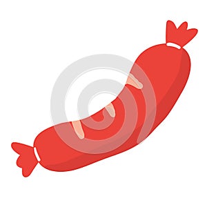 Cartoon sausage illustration in flat design style, banger or frankfurter icon