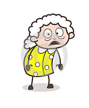 Cartoon Scared Old Woman Face Expression Vector Illustration