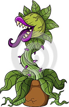 Cartoon scary carnivorous plant on white background