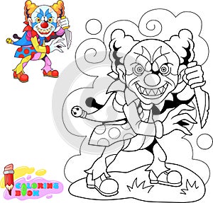 Scary clown monster with knife, funny illustration