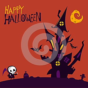 Cartoon scary haunted house. Halloween vector illustration