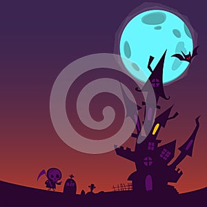 Cartoon scary haunted house. Halloween vector illustration