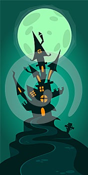 Cartoon scary haunted house. Halloween vector illustration