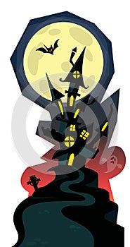 Cartoon scary haunted house. Halloween vector illustration