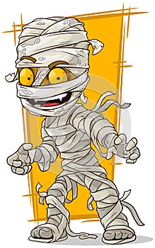 Cartoon scary mummy with yellow eyes