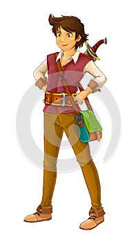 cartoon scene with arabian knight or prince with sword on white background - illustration for children