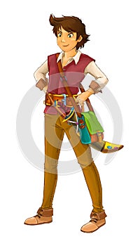 Cartoon scene with arabian knight or prince with sword on white background - illustration for children