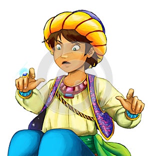 cartoon scene with arabian knight or prince on white background - illustration for children