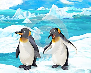 Cartoon scene - arctic animals - penguins