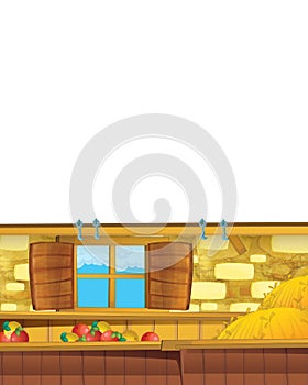 Cartoon scene with barn inside on the farm on white background - illustration for children