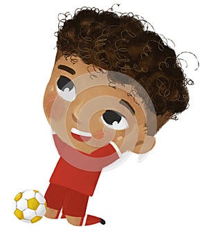 cartoon scene with boy playing running sport ball soccer football - illustration for kids