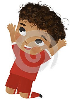 cartoon scene with boy playing running sport ball soccer football - illustration for kids