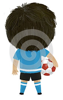 cartoon scene with boy playing running sport ball soccer football - illustration for kids