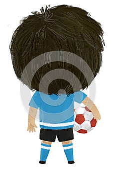 cartoon scene with boy playing running sport ball soccer football - illustration for kids