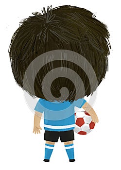 cartoon scene with boy playing running sport ball soccer football - illustration for kids