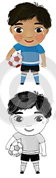 cartoon scene with boy playing running sport ball soccer football - illustration for kids