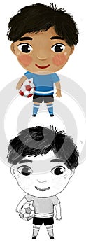 cartoon scene with boy playing running sport ball soccer football - illustration for kids