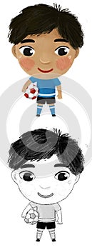 cartoon scene with boy playing running sport ball soccer football - illustration for kids