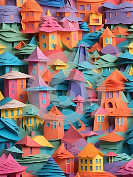 cartoon scene with colorful houses, Ai Generated