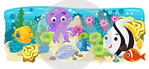 Cartoon scene with coral reef fishes illustration