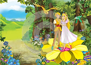 Cartoon scene with cute princes in the forest - beautiful manga girl