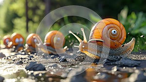 Cartoon scene In a daring move one snail decides to switch lanes in the middle of the race much to the confusion of its