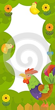 cartoon scene with farm animals frame border with space for text illustration for children