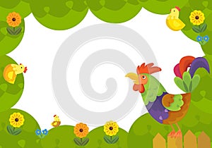cartoon scene with farm animals frame border with space for text illustration for children