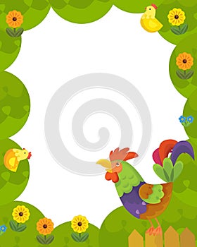 cartoon scene with farm animals frame border with space for text illustration for children