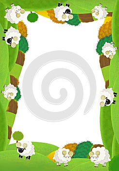 cartoon scene with farm animals frame border with space for text illustration for children