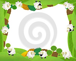 cartoon scene with farm animals frame border with space for text illustration for children