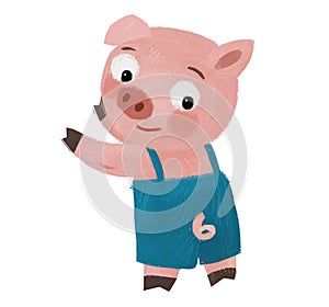 cartoon scene with farmer funnt pig rancher isolated illustration for children