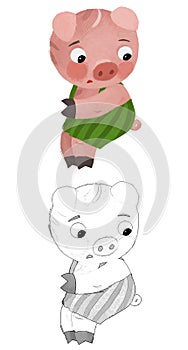 cartoon scene with farmer funnt pig rancher isolated illustration for children sketch