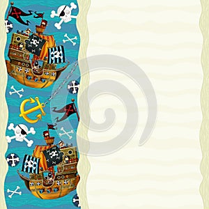 cartoon scene with frame border pirate theme with space for text illustration for children