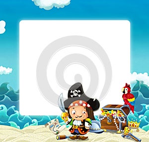 cartoon scene with frame border pirate theme with space for text illustration for children