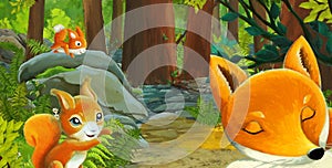 cartoon scene with friendly animal in the forest artistc painting style