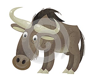 Cartoon scene with gnu on white background - illustration