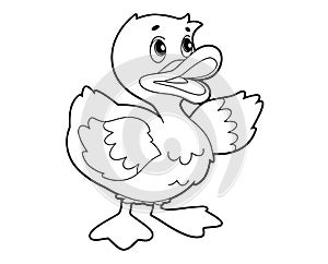 Cartoon scene with happy duck on white background - coloring page