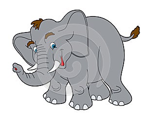 cartoon scene with happy elephant standing and looking isolated illustration for children