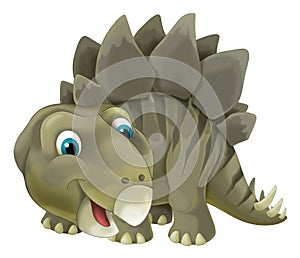 Cartoon scene with happy and funny dinosaur stegosaurus - on white background