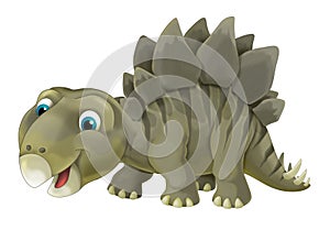 Cartoon scene with happy and funny dinosaur stegosaurus - on white background