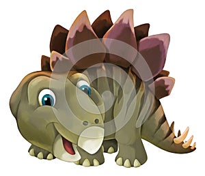 Cartoon scene with happy and funny dinosaur stegosaurus - on white background