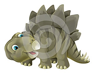 Cartoon scene with happy and funny dinosaur stegosaurus - on white background