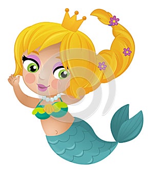 cartoon scene with happy young mermaid swimming isolated illustration for kids