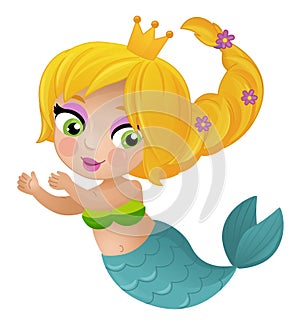 cartoon scene with happy young mermaid swimming isolated illustration for kids